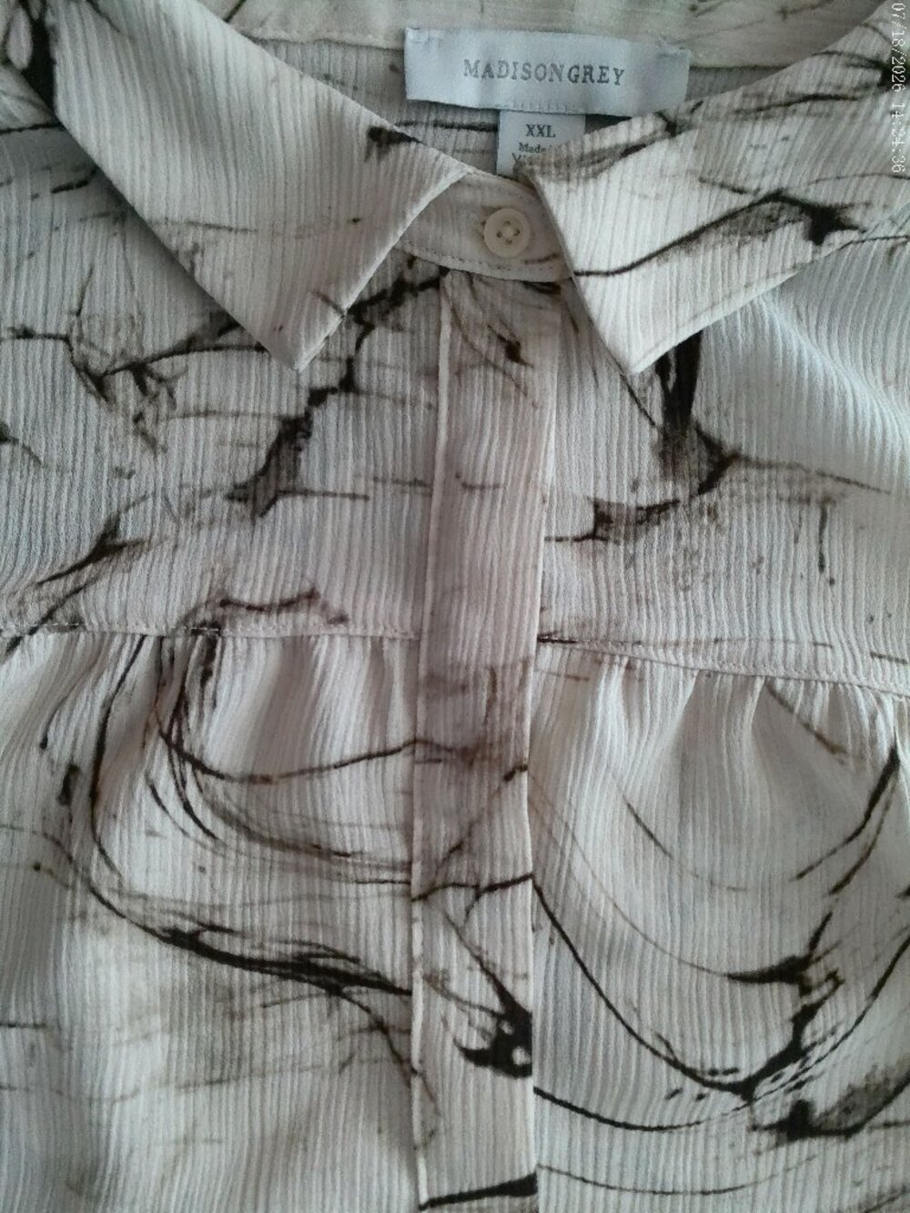 MADISON GREY Slveless Collared Hidden Button-Up Cream w/Brown Marble Blouse XXL - Picture 4 of 9